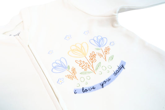 100% Organic Cotton - Zipper Bodysuit - Dady Love Floral - OBabyz