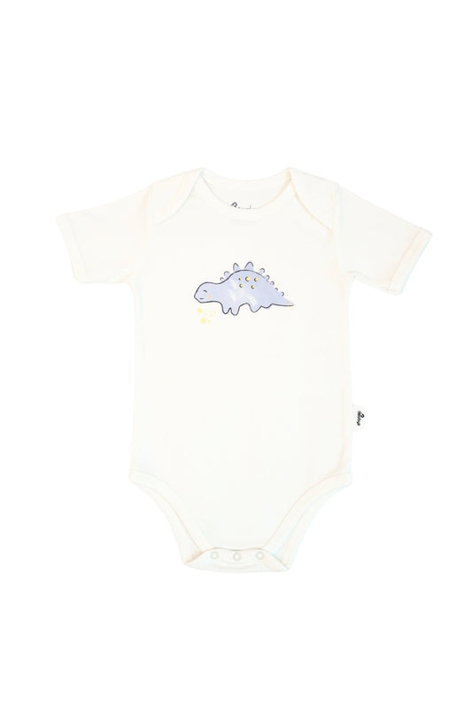 Short-Sleeve Bodysuit in Off white / Blue Dino - OBabyz