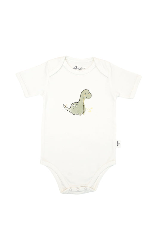 Short-Sleeve Bodysuit in Off white / Green Dino - OBabyz
