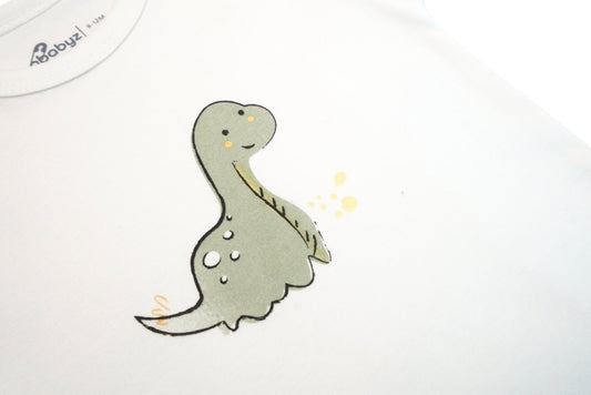 Short-Sleeve Bodysuit in Off white / Green Dino - OBabyz