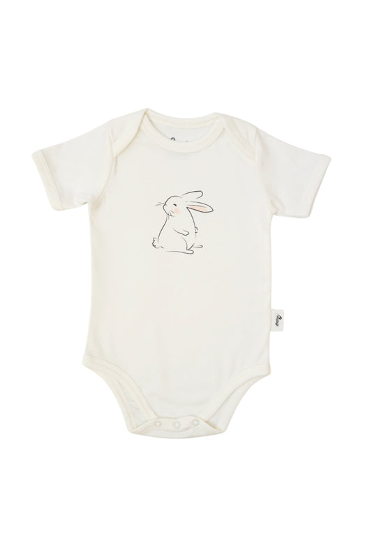 Short-Sleeve Bodysuit in Off white / white rabbit - OBabyz