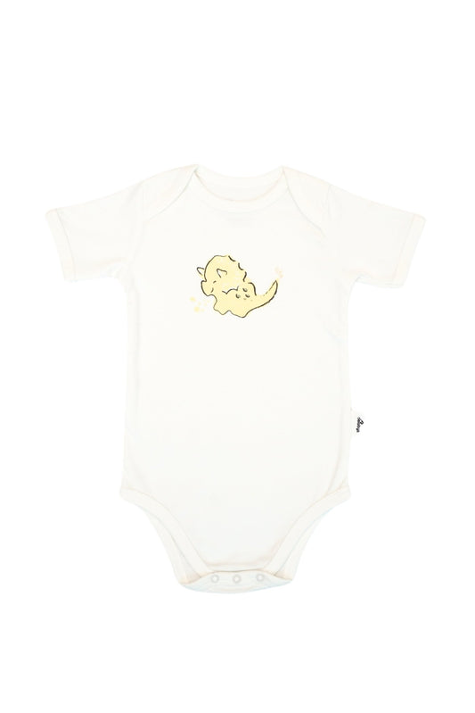 Short-Sleeve Bodysuit in Off white / Yellow Dino - OBabyz
