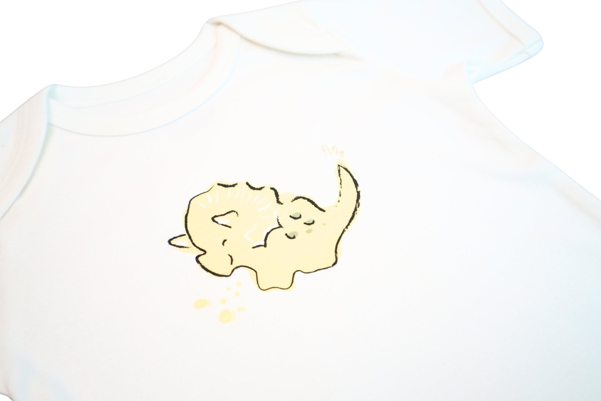 Short-Sleeve Bodysuit in Off white / Yellow Dino - OBabyz