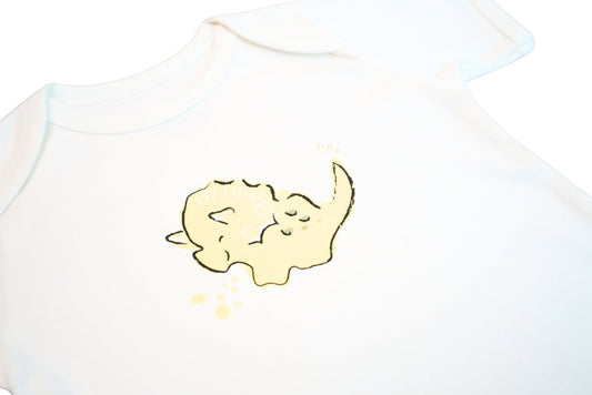 Short-Sleeve Bodysuit in Off white / Yellow Dino - OBabyz