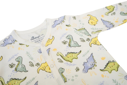 Snap Front Footy without mitts in Dino print - OBabyz