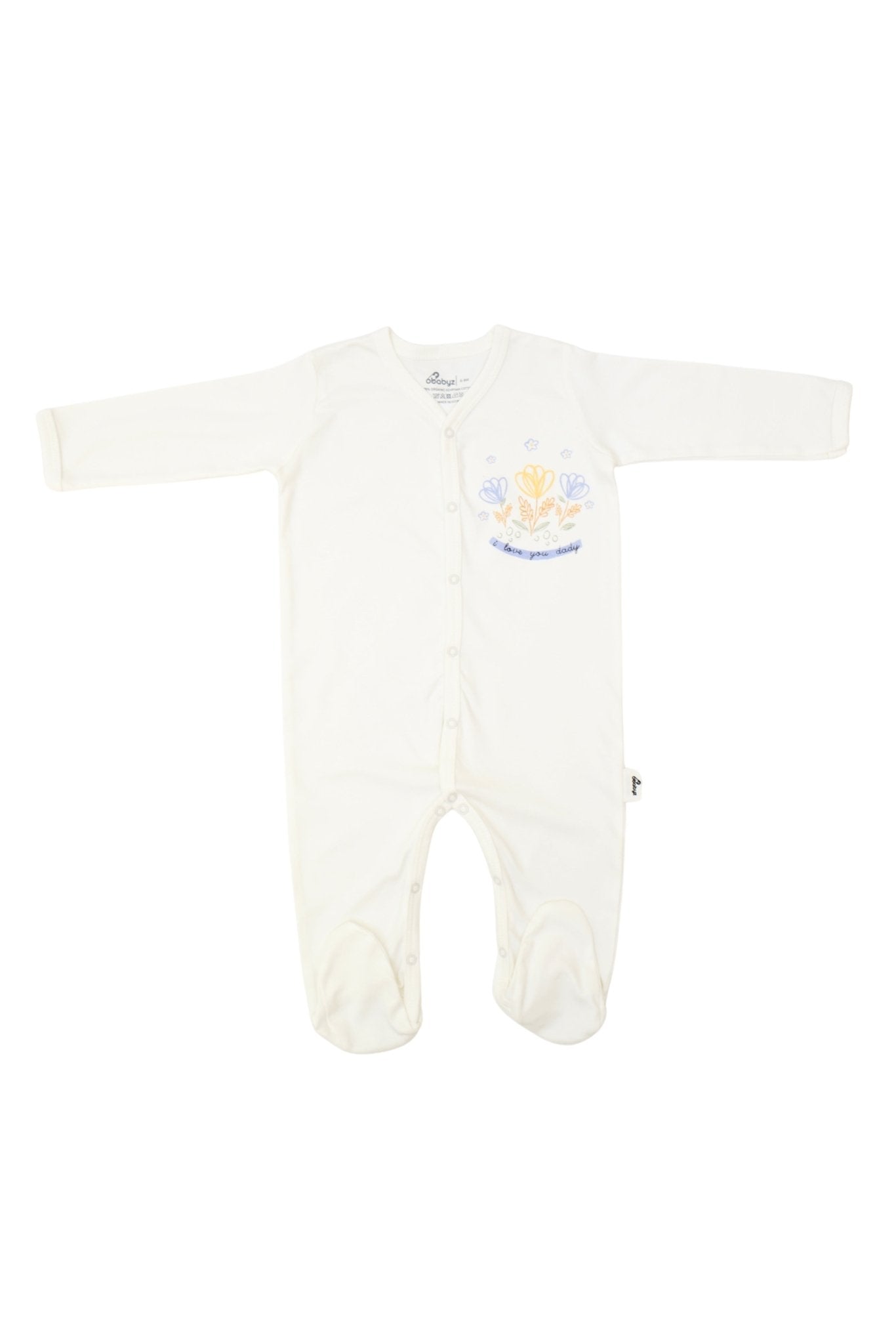 Snap Front Footy without mitts in Off white / Flowers - OBabyz