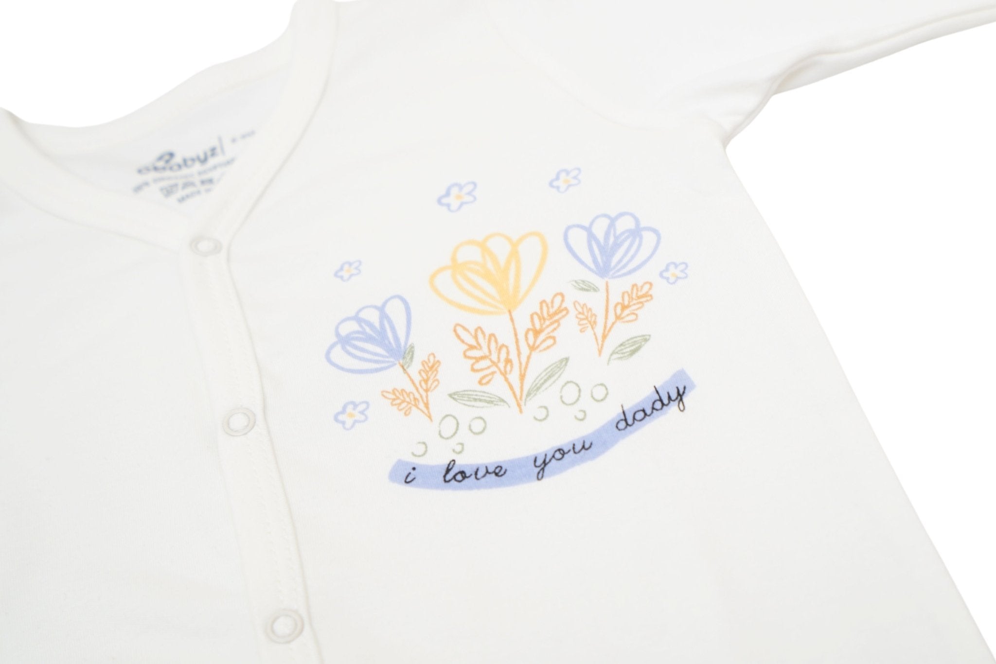 Snap Front Footy without mitts in Off white / Flowers - OBabyz