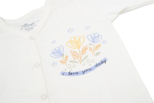 Snap Front Footy without mitts in Off white / Flowers - OBabyz