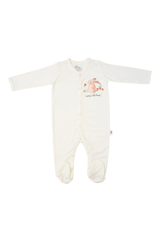 Snap Front Footy without mitts in Off white / Red Rabbit - OBabyz