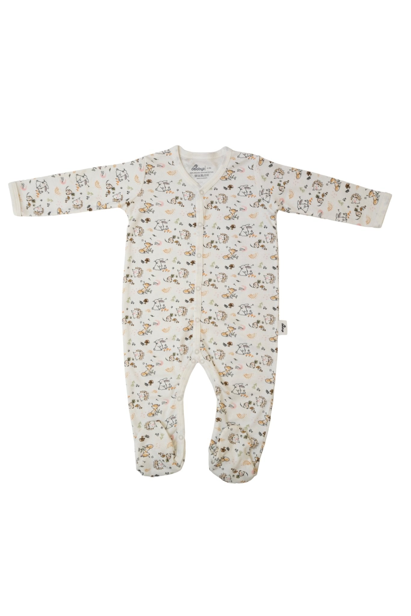 Snap Front Footy without mitts in woodland print - OBabyz